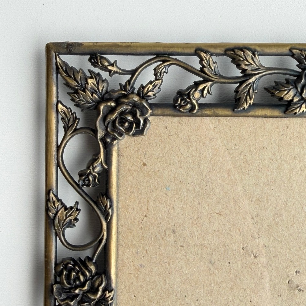 Vintage Rose Vine Metal Filigree Picture Frame 3.5x5 Bronze Victorian Floral